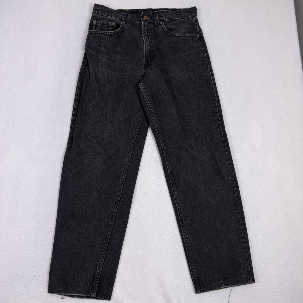 Vintage Levi's 550 Black Jeans 31x34 Made in USA Relaxed Fit Raw Hem Cut Off
